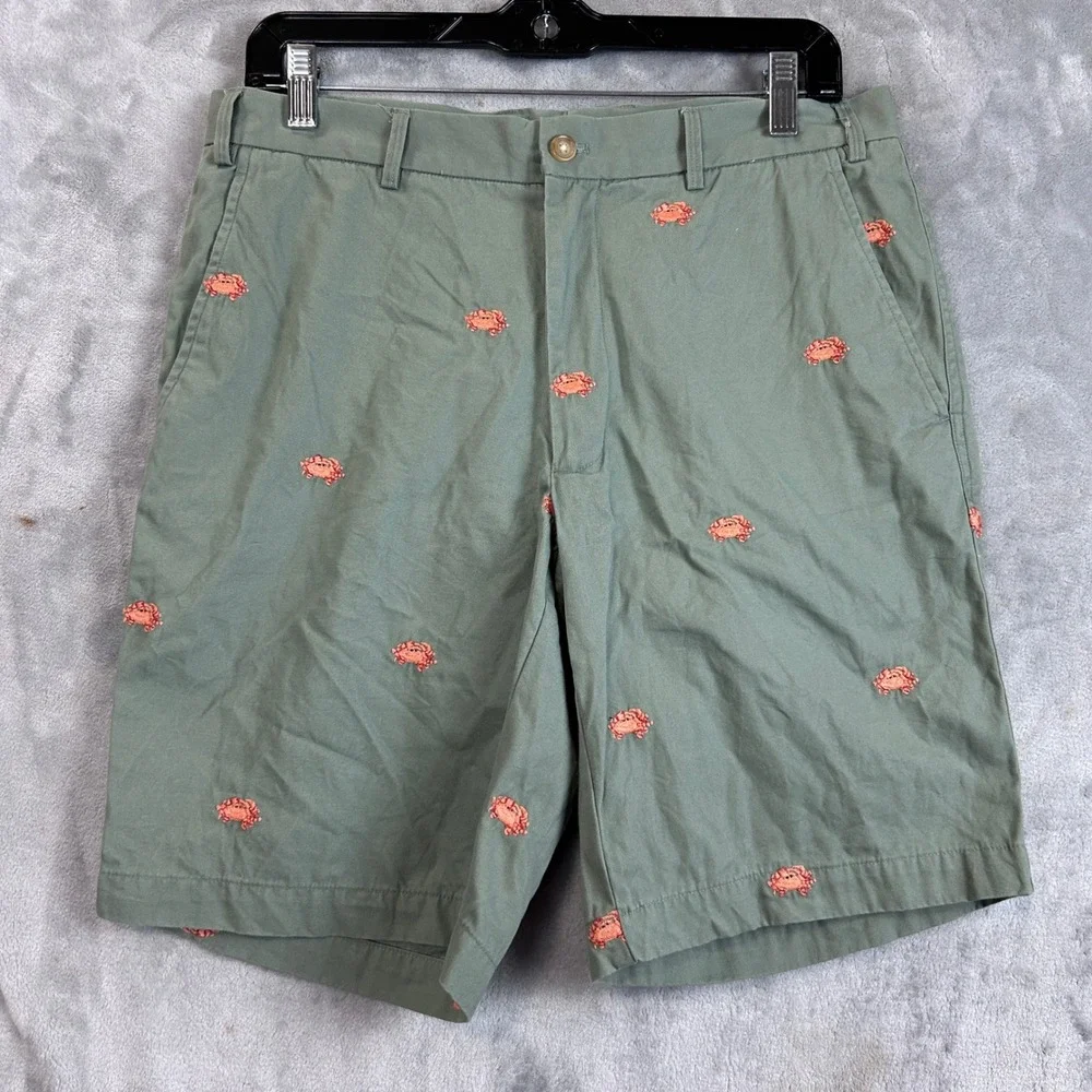 J. McLaughlin Mens Sage Green Embroidered Crab Chino Shorts 100% Cotton Size 35